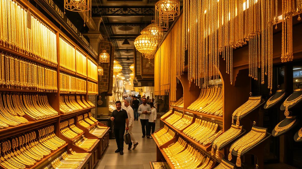 Gold jewelry display at Dubai Gold Souk