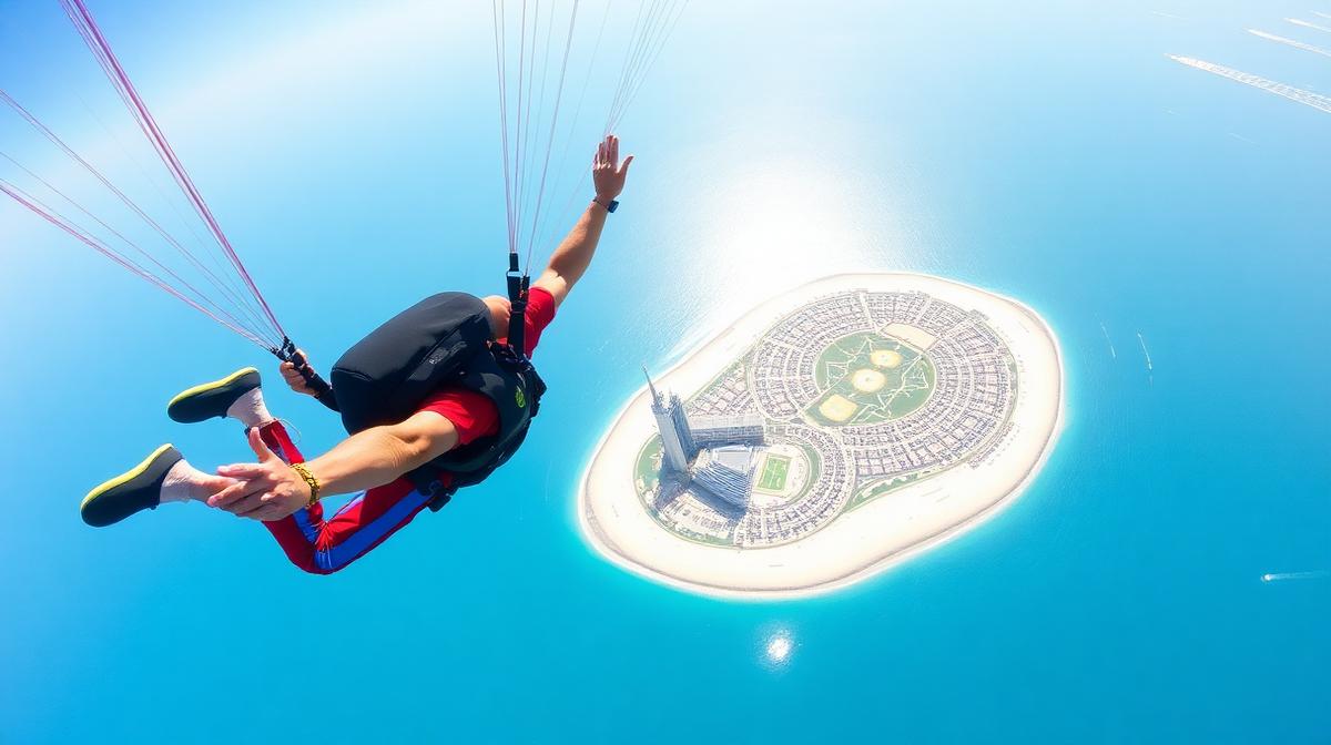 Skydiver with Palm Jumeirah aerial view
