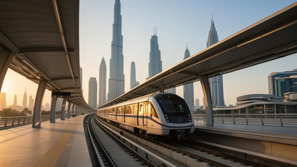 Dubai Metro Red Line train at station — best Dubai hotels near metro 2026