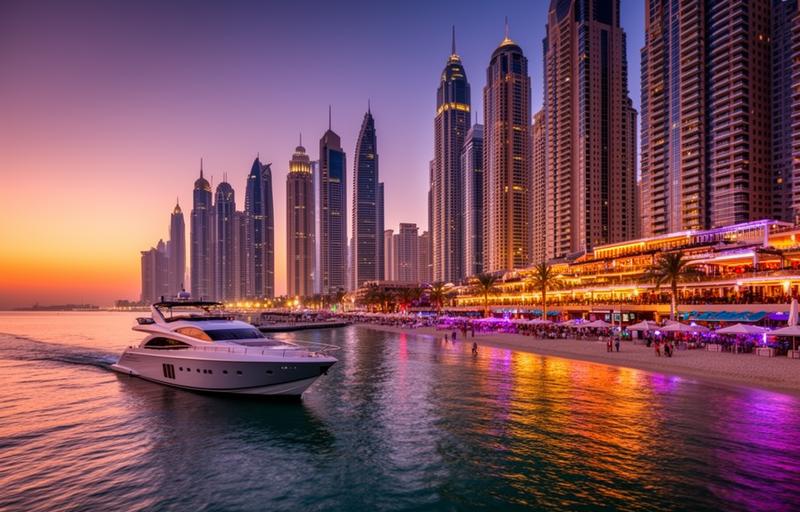 Dubai skyline panorama with Burj Khalifa and Dubai Frame at sunset
